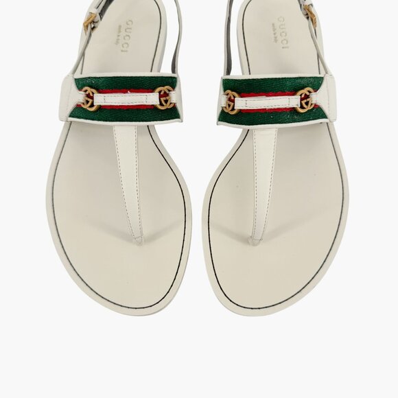Gucci Jakarta GG T-Strap Flat Sandals Size 39.5 US 9.5 White Interlock Thong - Picture 4 of 14